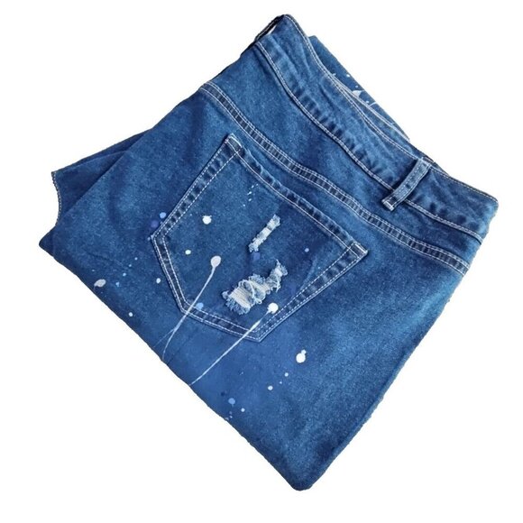 Ashley Stewart Jeans Size 24 (44x26) Distressed Paint Splatter Rhinestones NWT - Picture 6 of 16